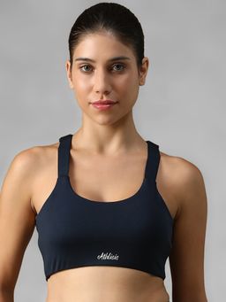 Athlisis - Navy Blue Spandex Solid Sports Bra