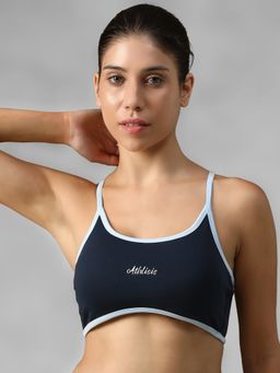 Athlisis - Navy Blue Spandex Solid Sports Bra