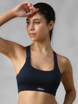 Athlisis - Navy Blue Spandex Solid Sports Bra