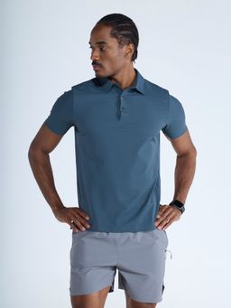 Cava Athleisure - Grey Nylon Solid Polo T-Shirt