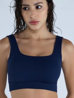 Cava Athleisure - Navy Blue Nylon Solid Sports Bra