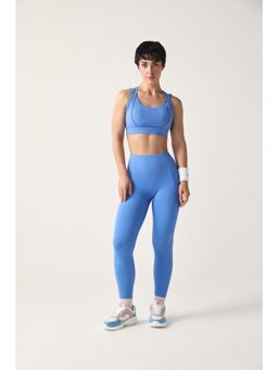 Sawsee - Blue Nylon Elastane Solid Sports Bra with Tights