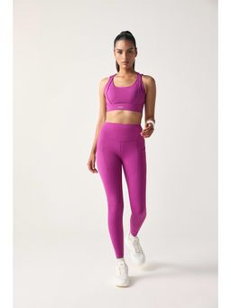 Sawsee - Pink Nylon Elastane Solid Sports Bra with Tights