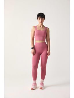 Sawsee - Pink Polyester Crepe Solid Sports Bra with Tights