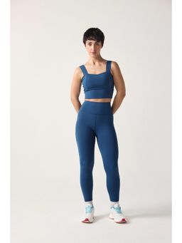 Sawsee - Teal Polyester Crepe Solid Sports Bra with Tights