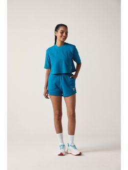 Sawsee - Teal Cotton Blend Solid T-Shirt with Shorts