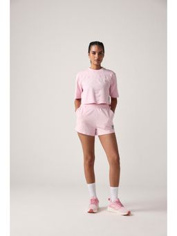 Sawsee - Pink Cotton Blend Solid T-Shirt with Shorts