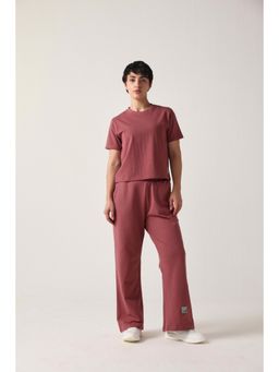 Sawsee - Maroon Cotton Blend Solid T-Shirt with Sweat Pant
