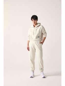 Sawsee - Cream Cotton Blend Solid Hoodie with Joggers