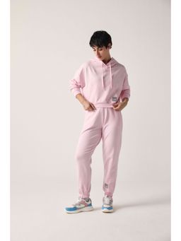 Sawsee - Pink Cotton Blend Solid Hoodie with Joggers