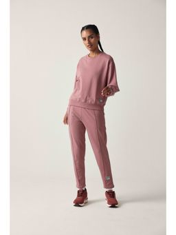 Sawsee - Pink Cotton Blend Solid Sweatshirt with Joggers