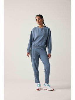 Sawsee - Blue Cotton Blend Solid Sweatshirt with Joggers