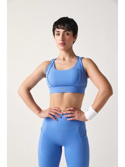 Sawsee - Blue Nylon Solid Sports Bra