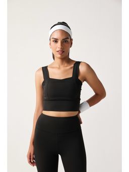 Sawsee - Black Polyester Blend Solid Sports Bra