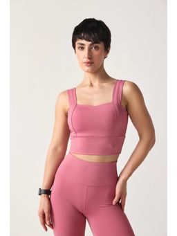 Sawsee - Pink Polyester Blend Solid Sports Bra