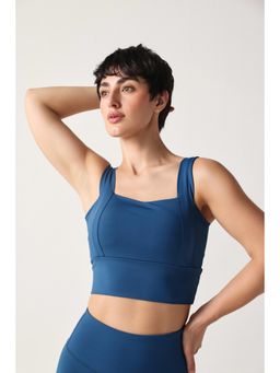 Sawsee - Teal Polyester Blend Solid Sports Bra