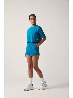 Sawsee - Teal Cotton Blend Solid T-Shirt