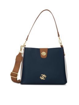 Lavie Signature - Navy Blue Synthetic Leather Colorblock Handbag with Detachable Strap