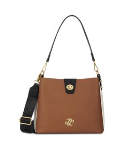 Lavie Signature - Tan Synthetic Leather Colorblock Handbag with Detachable Strap