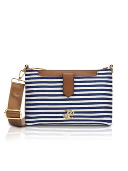 Lavie Signature - Navy Blue Synthetic Leather Stripes Sling Bag