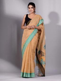 CHARUKRITI - Mustard Cotton Handspun Handwoven Soft Saree with Textured Design Without Blouse