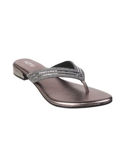 Metro - Womens Gun Metal Flat ChappalsMetro Embellished-sequined Gunmetal Flats