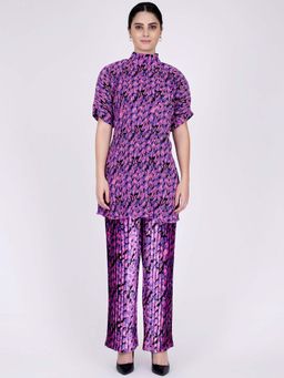 First Resort by Ramola Bachchan - Pink Camouflage Print Top And Knife Palazzo Set (Set of 2)