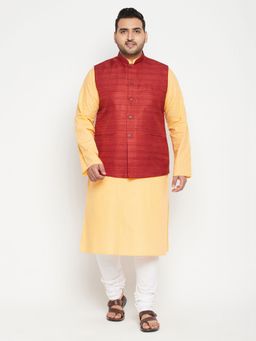 Vastramay - Men Orange Cotton Blend Jacket Kurta Churidar