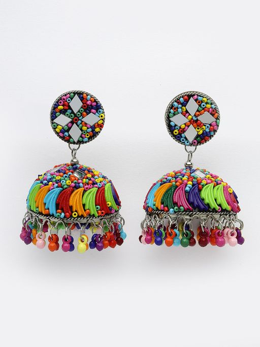 Buy NVR Women Multi Color Artificial Beads Brass-Plated Jhumka