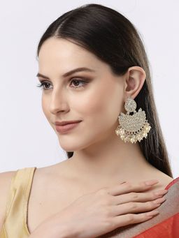 NVR - Women Gold-Plated Kundan Chandbalis Earrings
