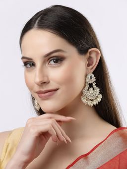 NVR - Women Gold-Plated Kundan Chandbalis Earrings
