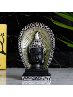 eCraftIndia - Elegant Silver & Black Lord Buddha Head With Back Cover Handcrafted Figurine
