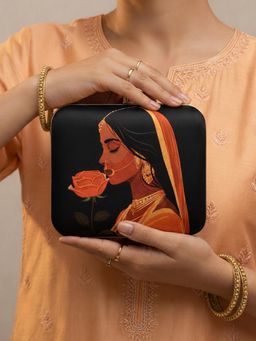 ARTKLIM - Indian Woman Portrait Printed Clutch with Detachable Chain