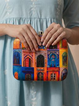 ARTKLIM - Classic Mughal Doors Printed Clutch with Detachable Chain