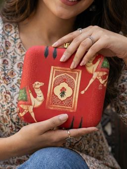 ARTKLIM - Red Camel Printed Clutch with Detachable Chain