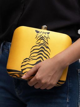 ARTKLIM - Yellow Tiger Printed Clutch with Detachable Chain