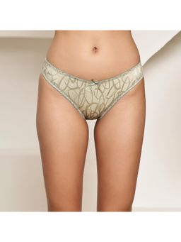 PrettyCat - Green Sheer Mesh Mid-Rise with Abstract Print Panty