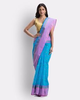 Angoshobha - Self Design Hazar Buti Sky Blue tant Pure Cotton Saree