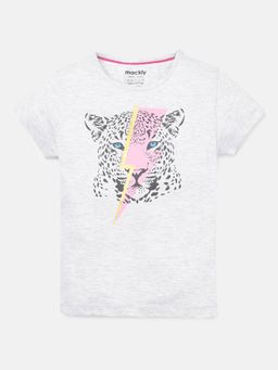 mackly - Girls Printed Light Grey Melange T-Shirt