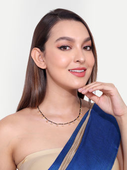 Abdesigns - Gold Plated Black Beaded American Diamond Mangalsutra