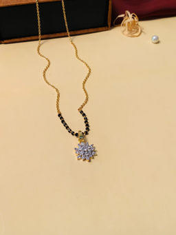 Abdesigns - Gold Plated American Diamond and Black Beaded Mangalsutra