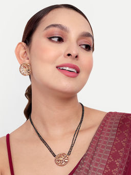 Abdesigns - Gold Plated Black Beaded Mangalsutra and Earrings