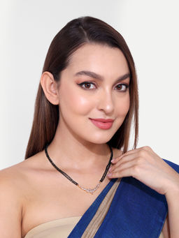 Abdesigns - Gold Plated Black Beaded American Diamond Mangalsutra