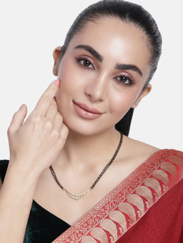 Abdesigns - Gold Plated American Diamond and Black Beaded Mangalsutra