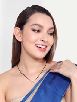 Abdesigns - Gold Plated Black Beaded American Diamond Mangalsutra