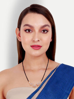 Abdesigns - Gold Plated Black Beaded American Diamond Mangalsutra