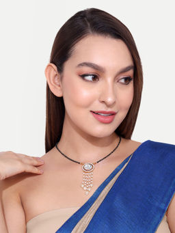 Abdesigns - Gold Plated Black Beaded Kundan Polki Diamond Mangalsutra