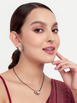 Abdesigns - Gold Plated Black Beaded Polki and Diamond Mangalsutra and Earrings & Earrings