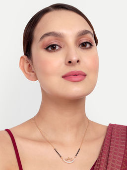 Abdesigns - Gold Plated Black Beaded American Diamond Mangalsutra