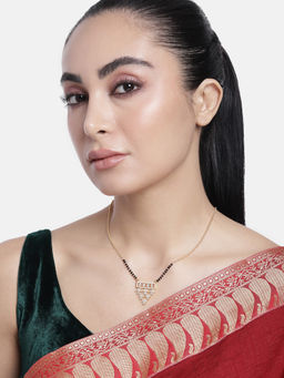 Abdesigns - Gold Plated Black Beaded American Diamond Mangalsutra